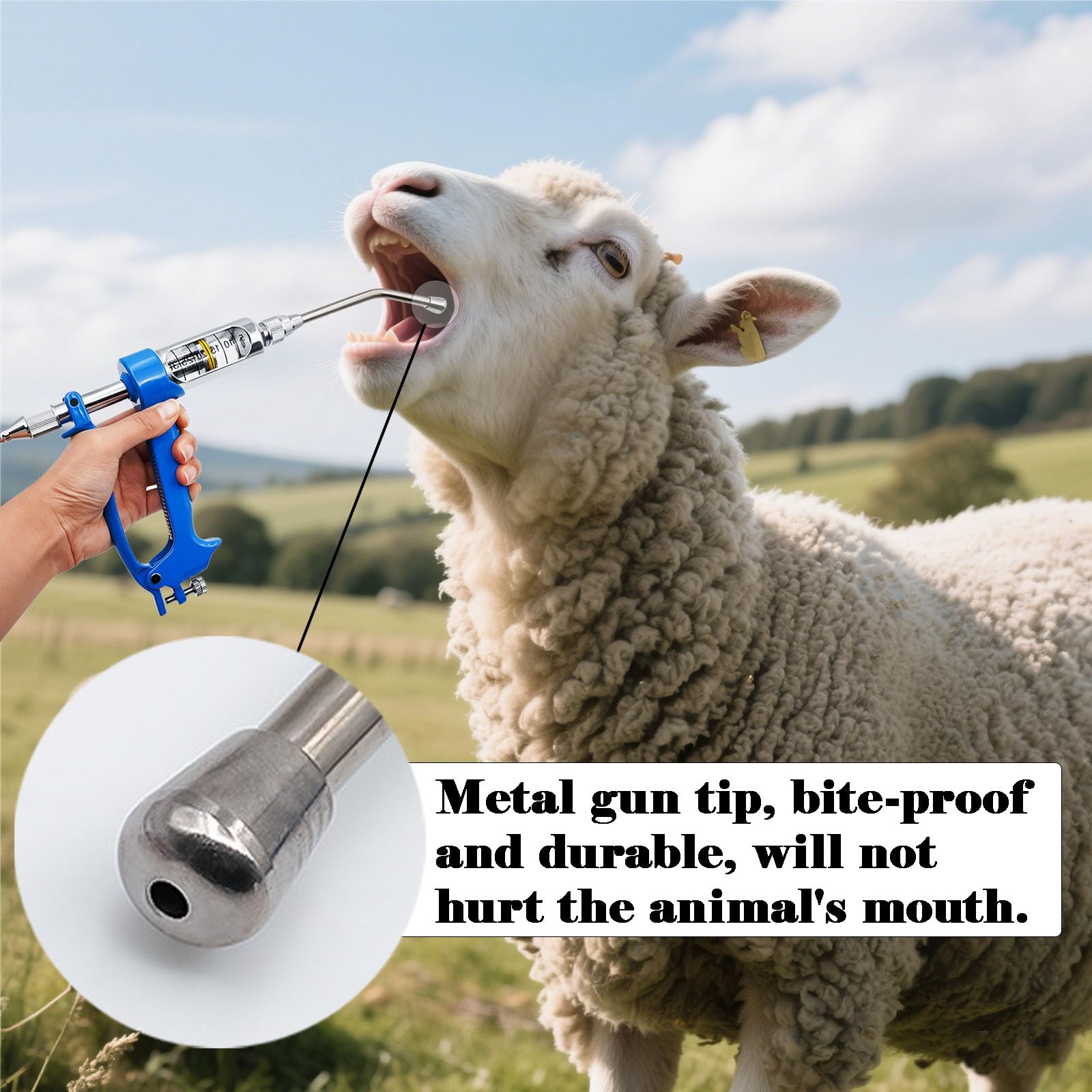 Veterinär-Metall-Fütterungspistole kontinuierliche Drench-Pistole einstellbares Dosiergerät für Gänse Schwein Bulle Schaf Geflügel