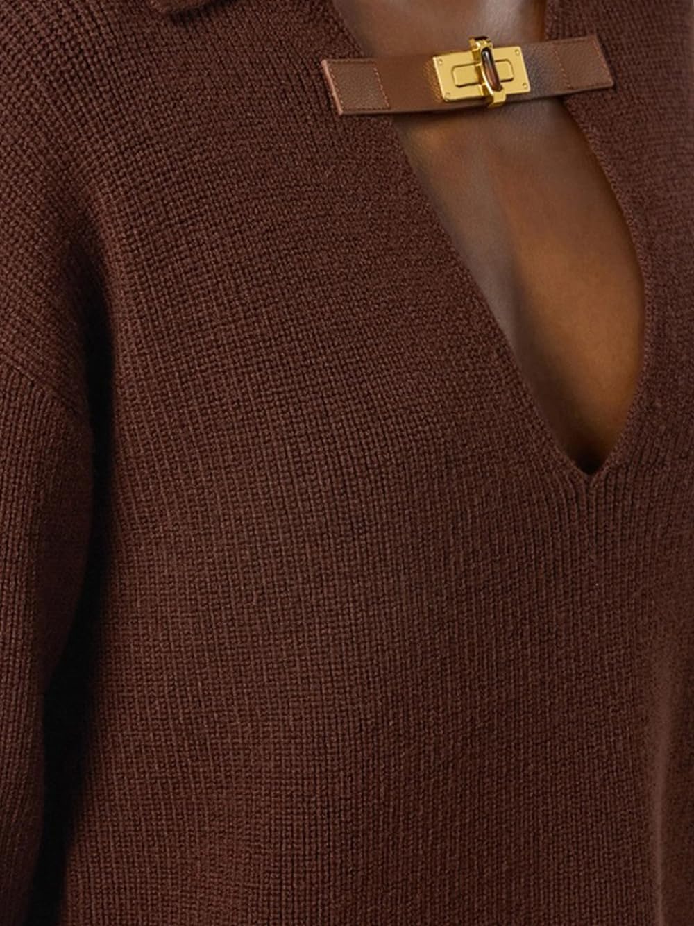 Elisabetta Franchi Maglia in Misto Lana Marrone con Cinturino Gioiello MK06S56E2 EA3 40