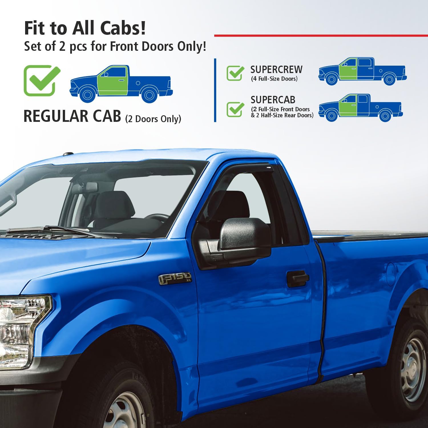 Goodyear Shatterproof Window Deflectors for Ford F150 2015-2026 Regular Cab, Tape-on Rain Guards, Window Visors, Vent Deflector, Vent Visor, Truck Accessories, 2 pcs- GY008717