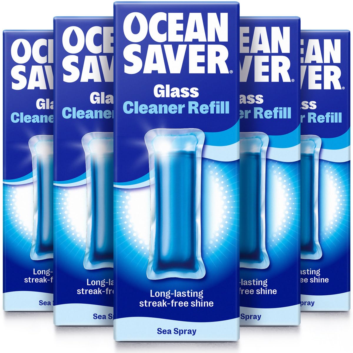 OceanSaver Eco Glass Cleaning Spray - 5x 10ml Refills | Powerful Just Add Water Glass, Mirror & Window Cleaner for Streak-Free Shine | Plant Based, Plastic-Free & Cruelty-Free | Sea Spray Scent