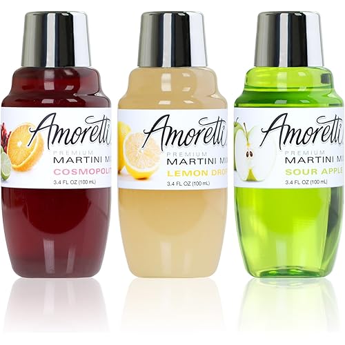 Amoretti Premium Martini Cocktail Mix Classic Minis (Cosmopolitan, Lemon Drop and Sour Apple), 3.4 Fl Oz (Pack of 3)
