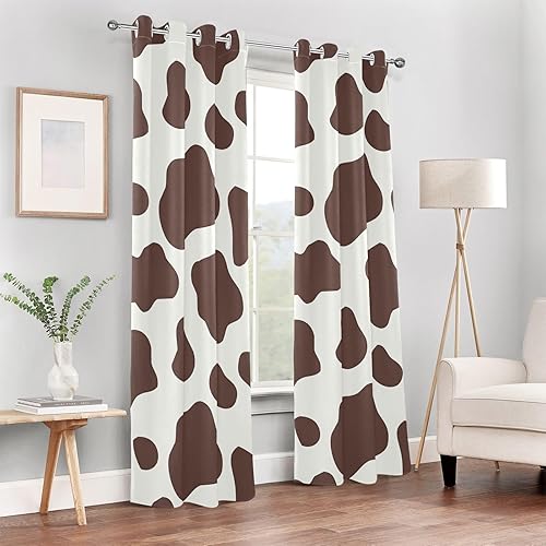 Miniatura 7 de Joisal Cortinas de habitación con patrón de vaca marrón y blanco, suaves y agradables al tacto, cortinas con ojales, cortinas para dormitorio, panel