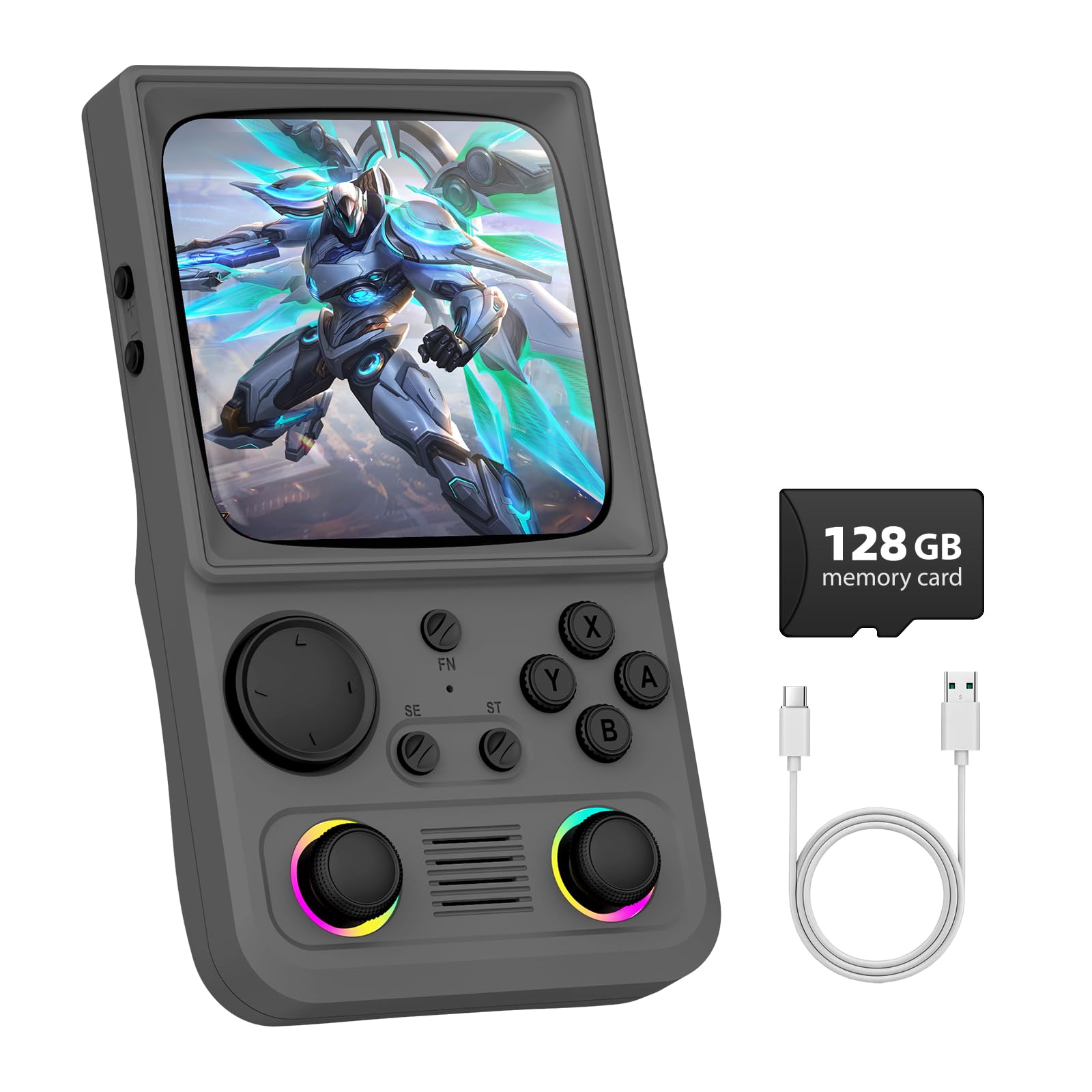 R36TMAX Retro Handheld Game Console, Retro Gaming Console with 4.0 Inch 720x720 IPS Screen, Portable Handheld Linux System, 4000mAh Battery (Light Gray-128GB)