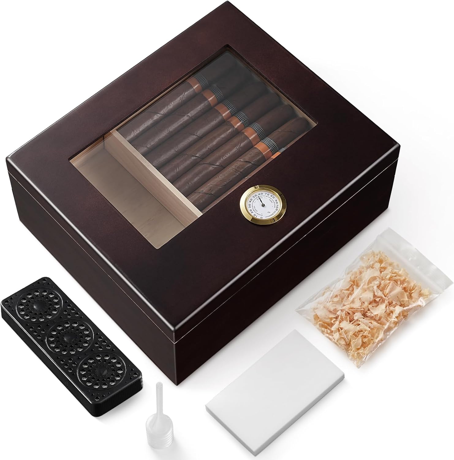 SWEWARM Humidor Cigar Box with Hygrometer, Wood Cigar