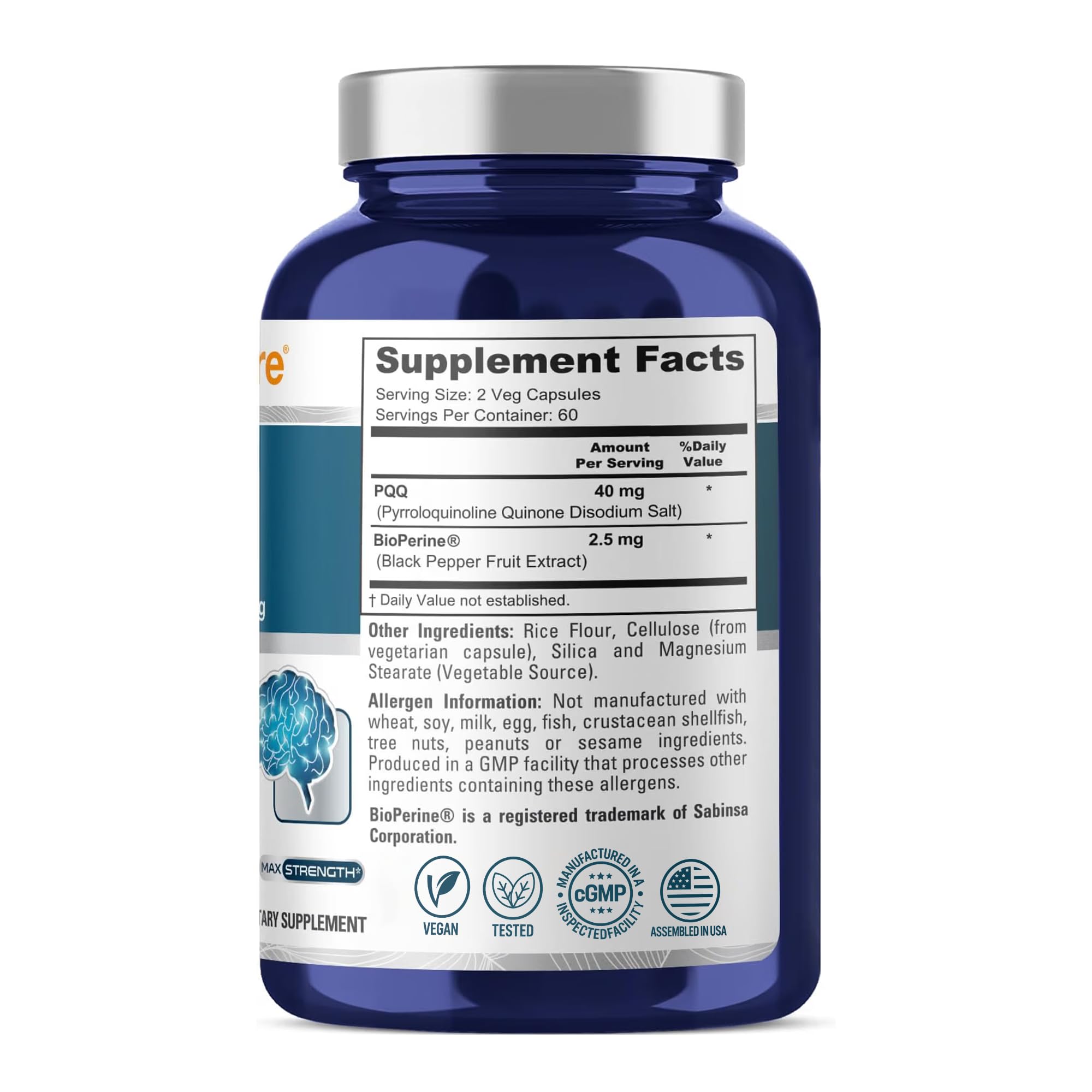 NusaPure PQQ Supplement, Vegan, 40mg, 120 Veggie Capsules - 60 Servings — Amazon image 2
