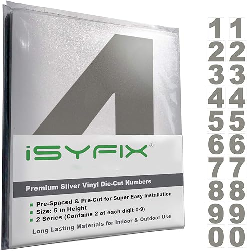 Vista 139 de iSYFIX - 2 juegos de calcomanías de números de 4 pulgadas, calcomanías de vinilo de alta calidad troqueladas y precortadas para buzón, ventanas, Oro