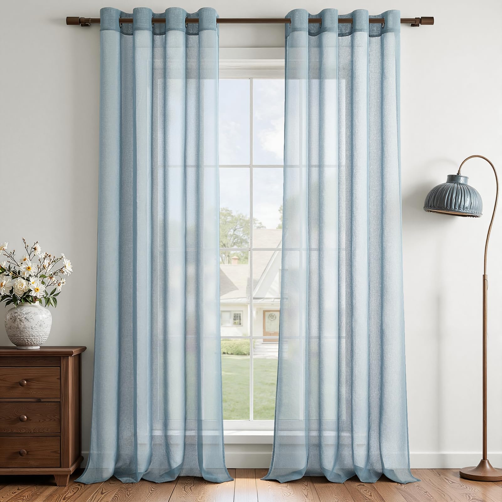 MRTREES Transparent Curtains, Navy Blue, 140 x 250 cm, 2 Pieces with Eyelets, Stylish, Modern Bedroom Curtains, Decorative Curtain for Living Room, Bedroom and Home, Refined and Transparent โ image 1