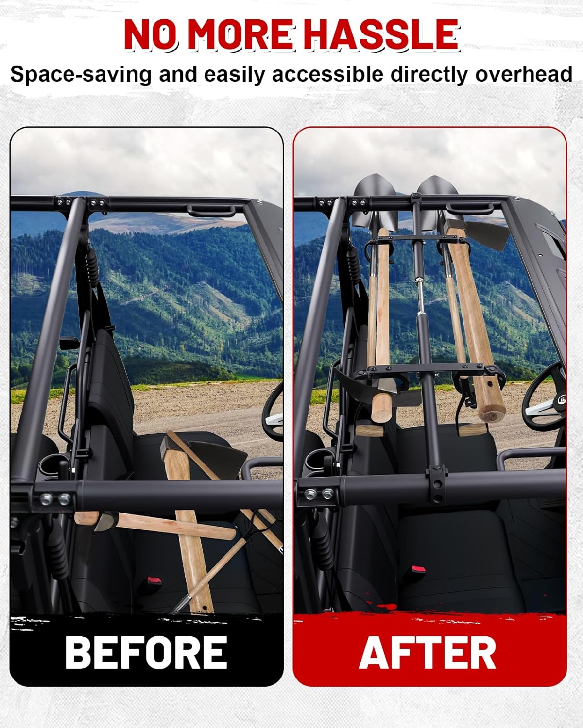 StarknightMT UTV Gun Rack, Overhead Hunting Tool Holder Roof Mounted Adjustable Fit 48"-57" Spacing Compatible With Polaris Ranger Defender Uforce