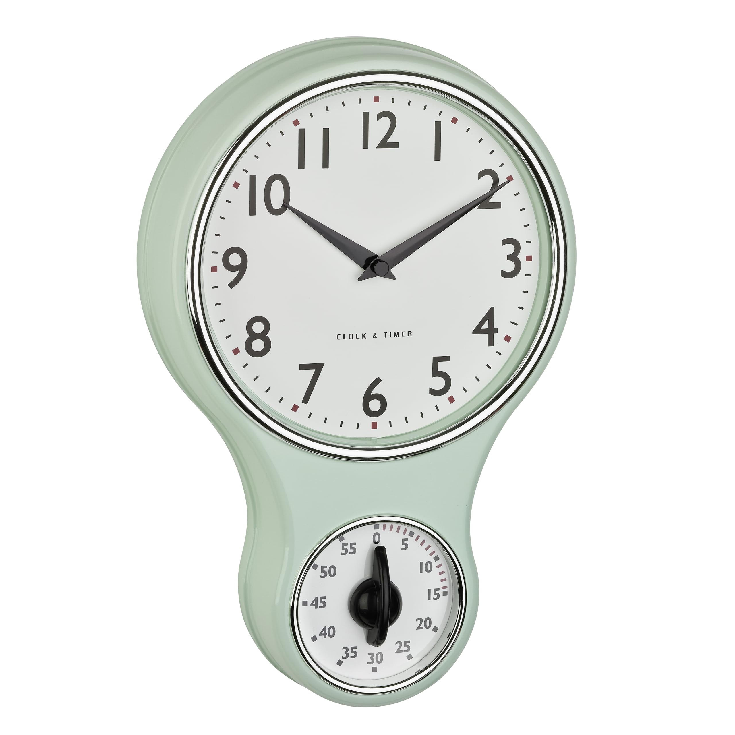 TFA Dostmann Reloj de Pared analógico Retro con Temporizador, 60.3073.20, Temporizador de Huevos hasta 60 min, Incluye Reloj de Cuarzo con Tapa de Cristal, diseño Vintage, Color Verde Menta