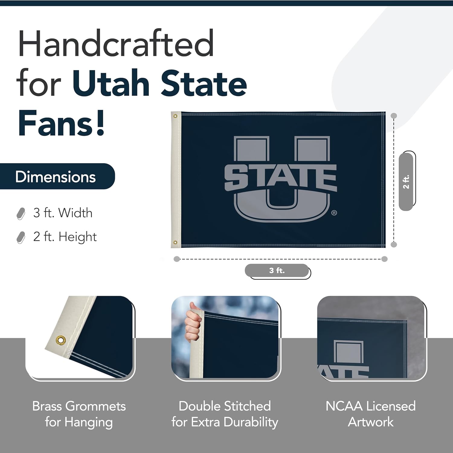 Utah State Aggies College Sports Printed Flag - NCAA Licensed - Nylon - School Banner (Blue, Gray) (2' x 3') - Image 2