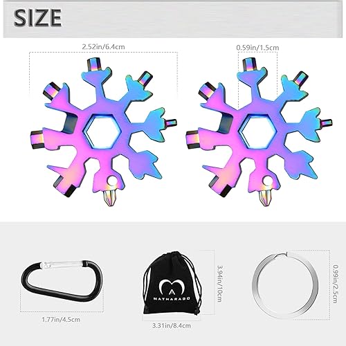 Miniatura 2 de Multiherramienta de copo de nieve, 2 piezas, herramienta de copo de nieve de acero inoxidable 18 en 1, multiherramienta con clip de mosquetón,