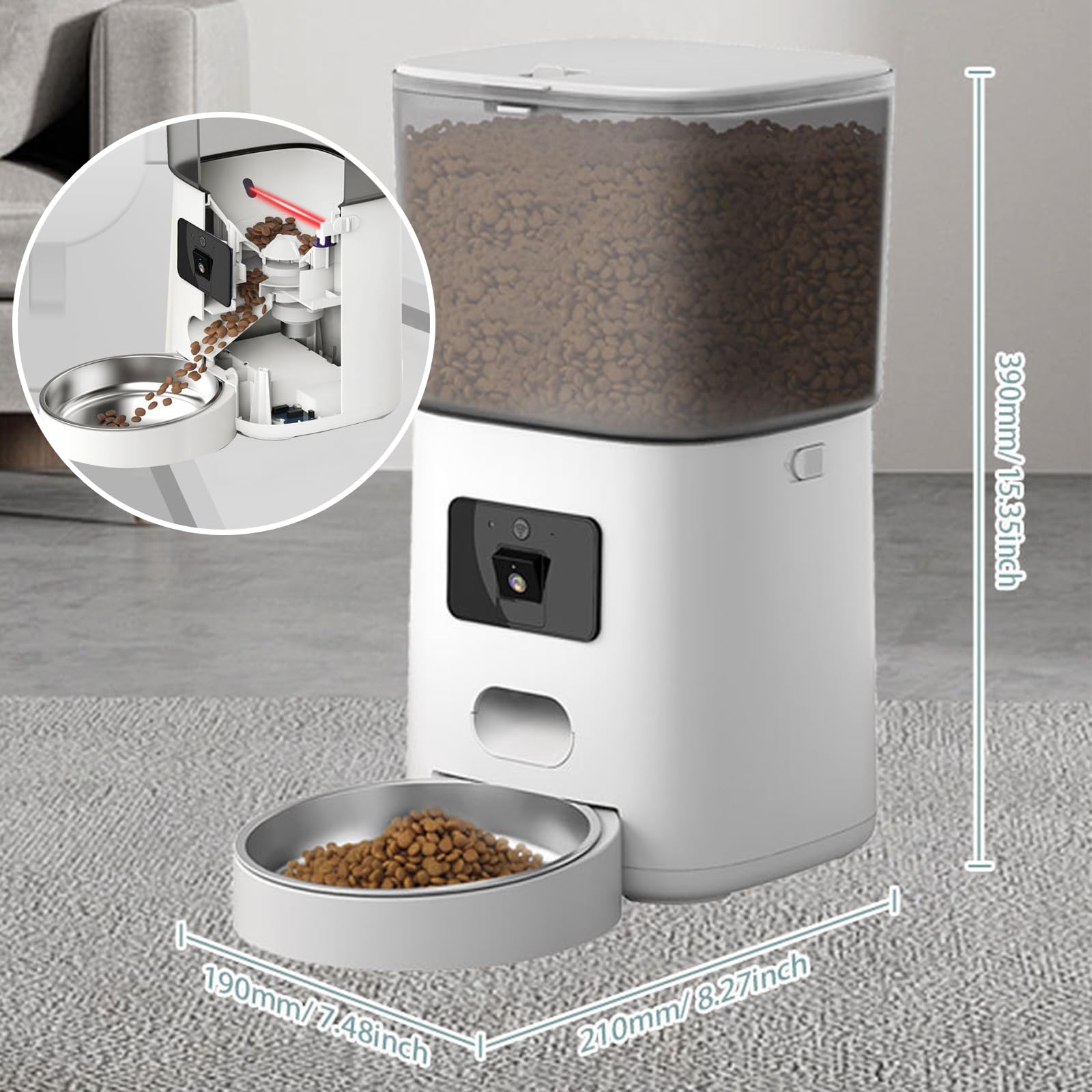 6L Distributore Automatico Cibo Gatti con Telecamera, 5G/2.4G WiFi Dispenser Cibo Gatti Collegare App, Doppia Alimentazione, 1-12 Pasti al Giorno, Ciotola in Acciaio Inox 304