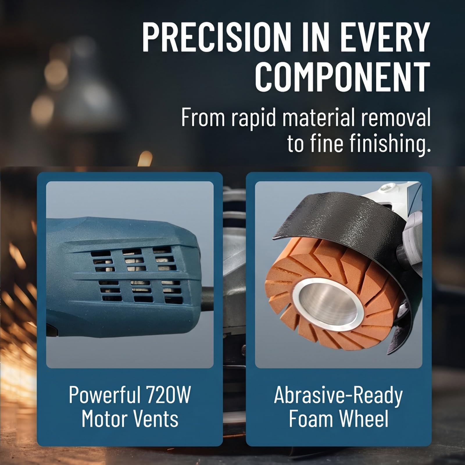 Máquina pulidora eléctrica portátil para Acero Inoxidable con 5 velocidades Variables (2800-7800 RPM). Herramienta para el acondicionamiento de Superficies Curvas y Planas.