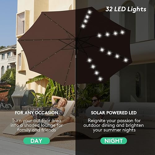 Miniatura 2 de JEAREY Sombrilla de patio mejorada de 9 pies, sombrilla solar para exteriores, sombrilla de mesa inclinable para piscina, terraza y patio (marrón)