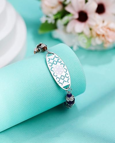 Miniatura 3 de JF.JEWELRY Pulsera de identificación de alerta médica para mujer, pulsera médica personalizada con cuentas de piedra natural, grabado gratuito