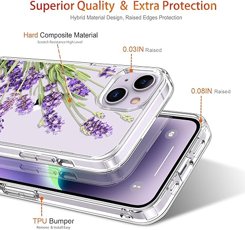 Miniatura 5 de GiiKa Funda para iPhone 14 con protector de pantalla, 6.1 pulgadas, transparente, de cuerpo completo, a prueba de golpes, diseño floral, para niñas