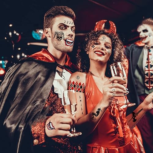 Miniatura 7 de 16 hojas de tatuajes de Joker, tatuajes de Harley Quinn, tatuajes para escuadrón suicida perfectos para Halloween, disfraces, accesorios de Harley