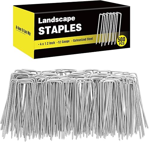 Miniatura 15 de HongWay Paquete de 500 grapas de jardín de 6 pulgadas, estacas galvanizadas de calibre 11, grapas de césped para césped, paisajismo, tela, valla