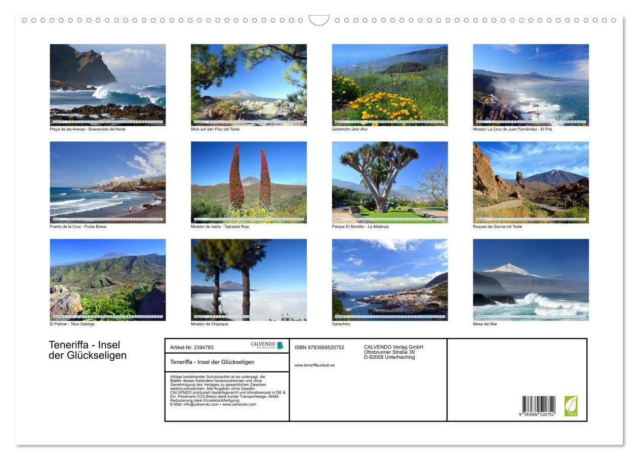 CALVENDO - Teneriffa - Insel der Glückseligen (Wandkalender 2027 DIN A2 quer), Monatskalender: Traumhafte Bilder einer faszinierenden Insel