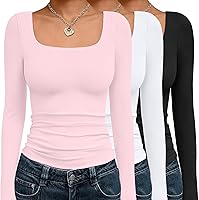 AUTOMET 3 Pack Women's Long Sleeve Scoop Neck Crop Tops - Slim Fit Y2K Shirts for Fall Fashion & Layering