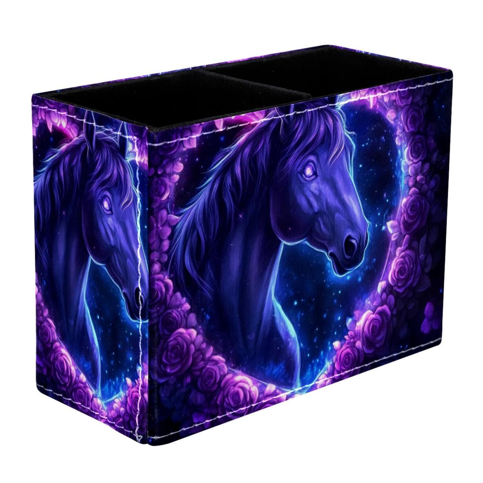FWJZDSP Pencil Holder for Desk, Horse Purple Heart Pen Holder Storage Desktop Pen Organizer Desk Pencil Organizer Makeup Brush Holder for Office School College