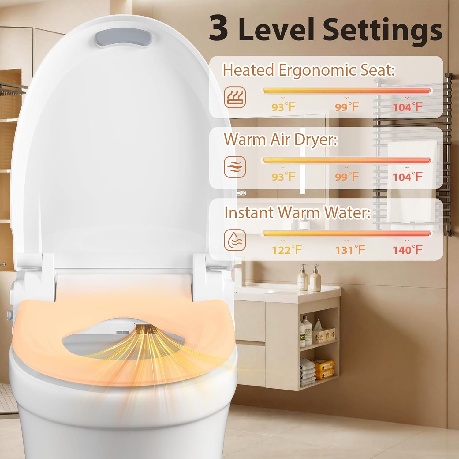 R FLORY Bidet Toilet Seat with Air Dry Heated Toilet with Warm Water, Elongated