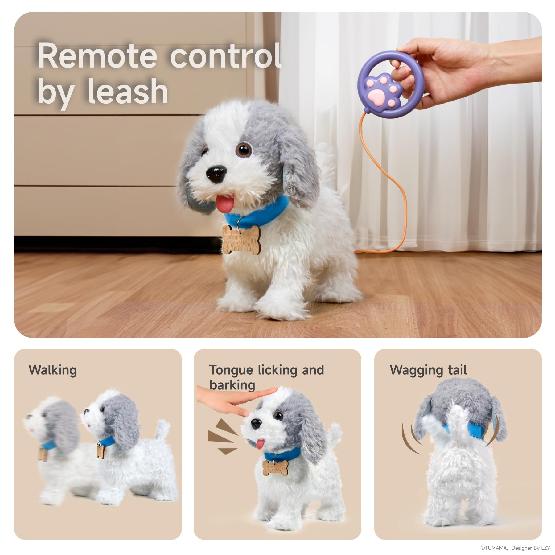 OR OR TU Chien Jouet Enfant Peluche Qui Marche et aboie en Laisse Lèche, Chien Robot Animaux Interactifs Jouet pour Enfants 3 4 5 6+ Ans Filles Garçons Cadeau