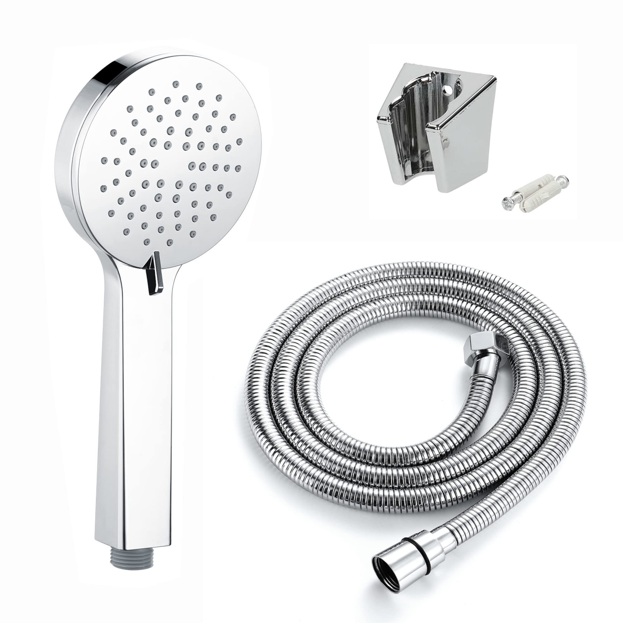 ENKI, EH021, Chrome, Contemporary Handheld Shower Head & Hose Kit, High Pressure Shower Heads, Modern Design, Easy Clean & Easy to Install, Standard UK Fitting