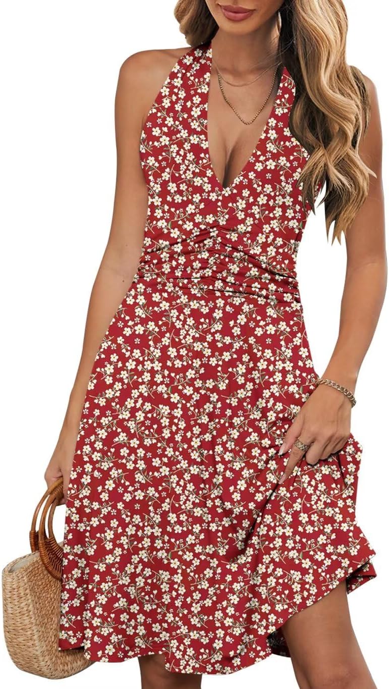 Wkior Women's Summer Dress - Cute V Neck Loose Swing Short Shift Dress In Green, XXL - View #3