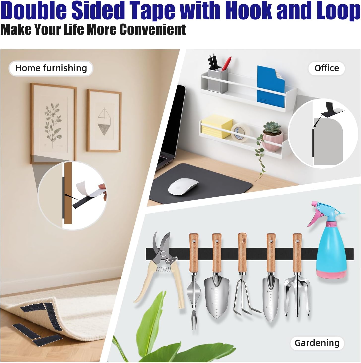 10 Pack Heavy Double Sided Tape with Hook and Loop, 4 in.x 2 in.Sticky Back Adhesive Strips