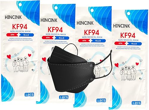Paquete de 20 mascarillas KF94 negras empaquetadas individualmente, unisex, filtros de 4 capas para adultos y mayores, coloridos