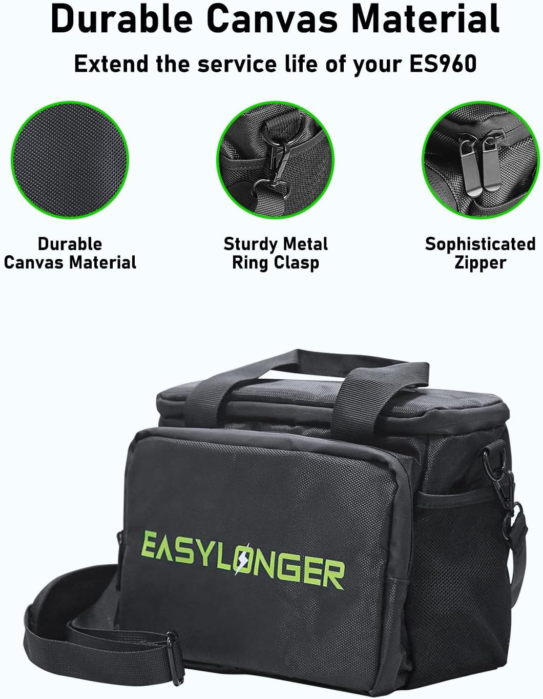 EASYLONGER Travel Carrying Case Compatible with ES960, ES960 PRO, Apowking ‎R100, Anker SOLIX/A1727, etc. Battery Pack Storage Bag with Cable Organizer and Detachable Shoulder Strap, Black