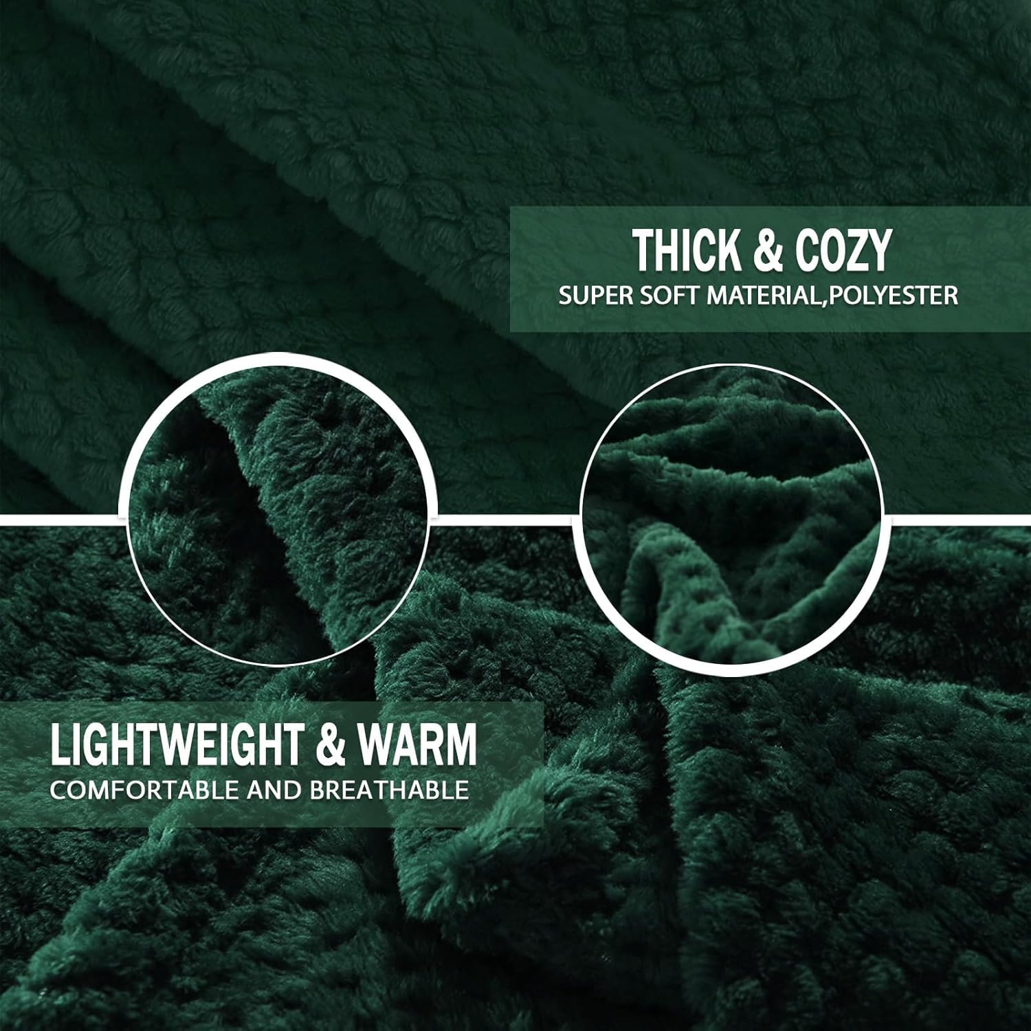 Exclusivo Mezcla Fleece Bed Blanket Twin Size, Super Soft and Warm Blankets for Couch, Sofa and Bed Waffle Textured, Cozy, Fuzzy and Lightweight (Forest Green, 90x66 Inches)