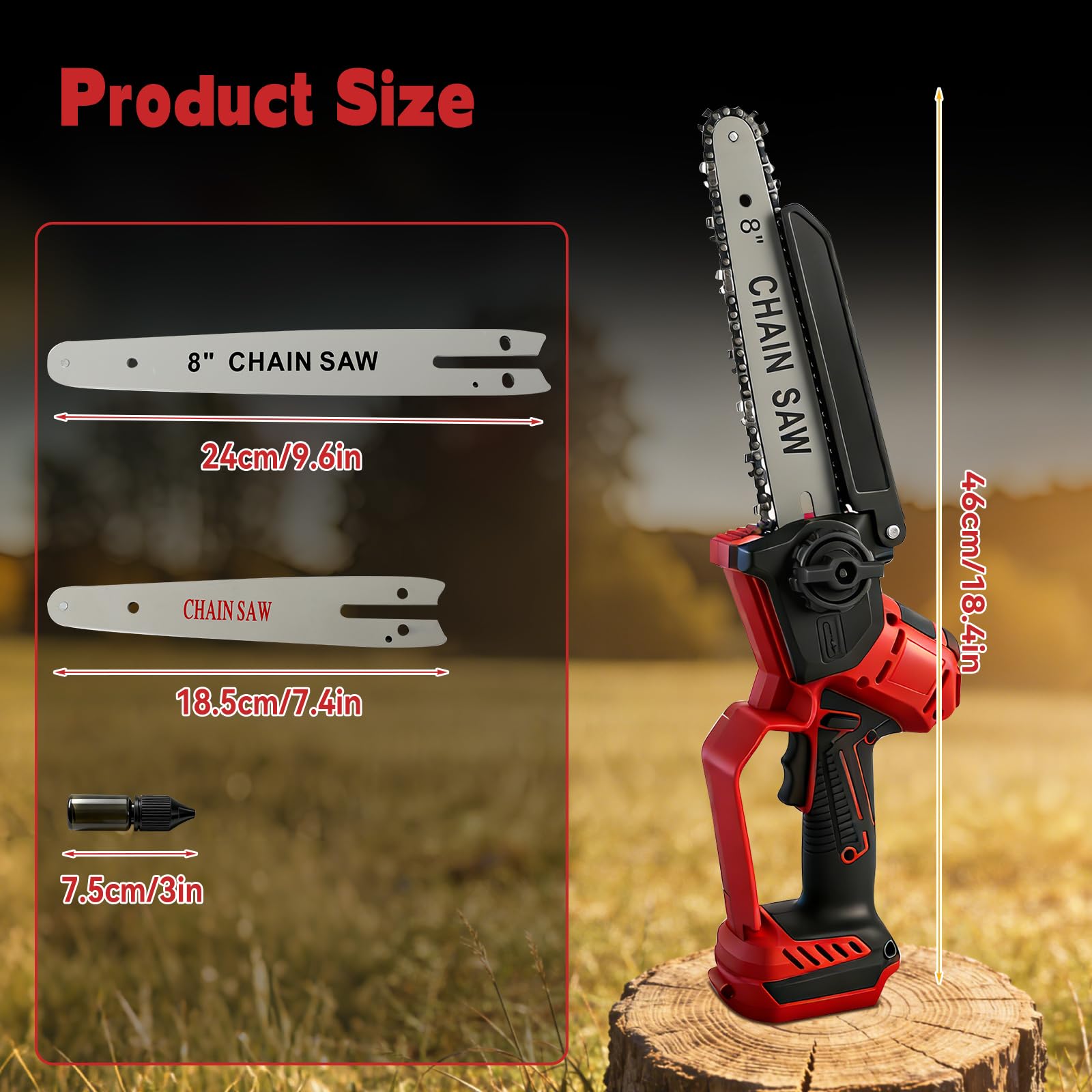 Mini motosierra sin escobillas con batería de 32,8 ft/s, 6 y 8 pulgadas, sierra eléctrica compatible con Milwaukee de 18 V, motosierra manual con bloqueo de seguridad y engrasador para cortar madera y