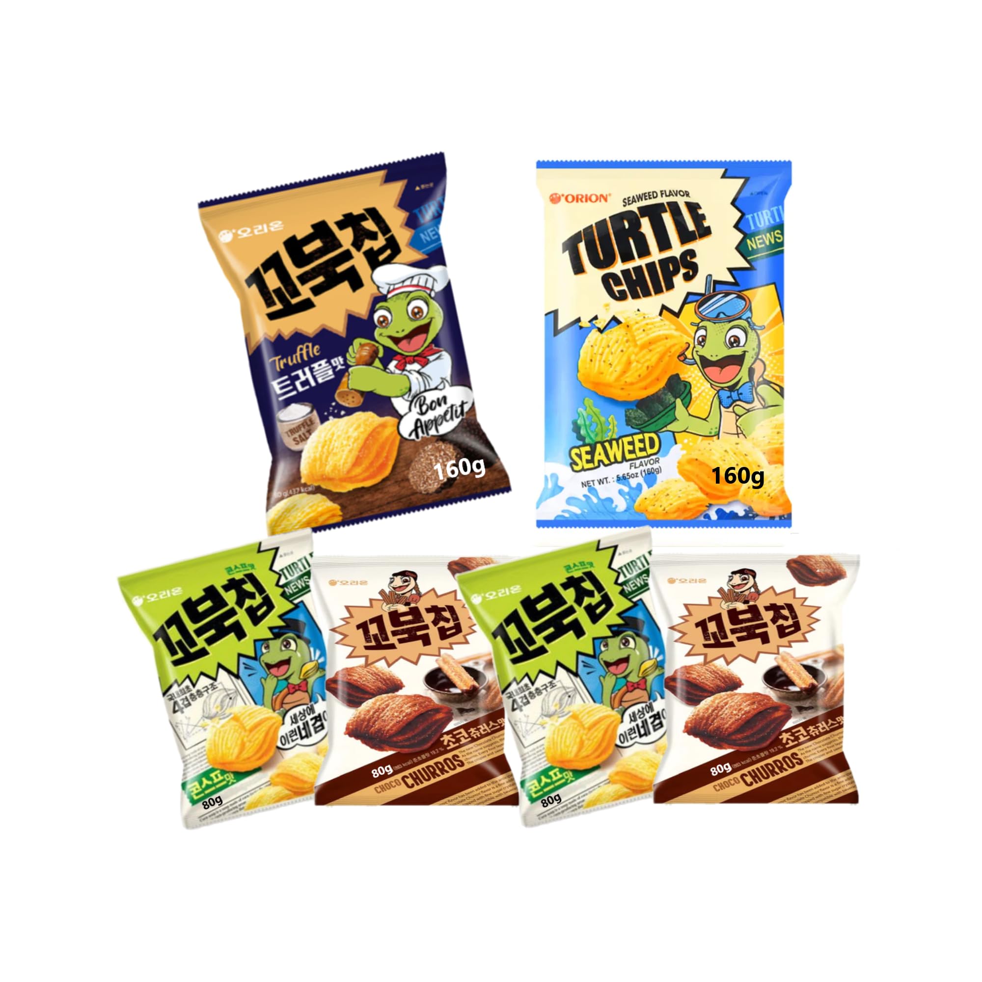 Generic Orion Turtle Chip Spicy Flavors Combination/Netflix Movie Night K-Snack Party Sets / 2024 New Flavors (Sweet 4 Combo)