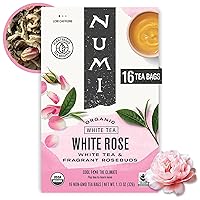 Vista 1 de Numi - Té orgánico de rosa blanca, 16 bolsitas de té, té blanco y capullos de rosa fragantes, bajo en cafeína