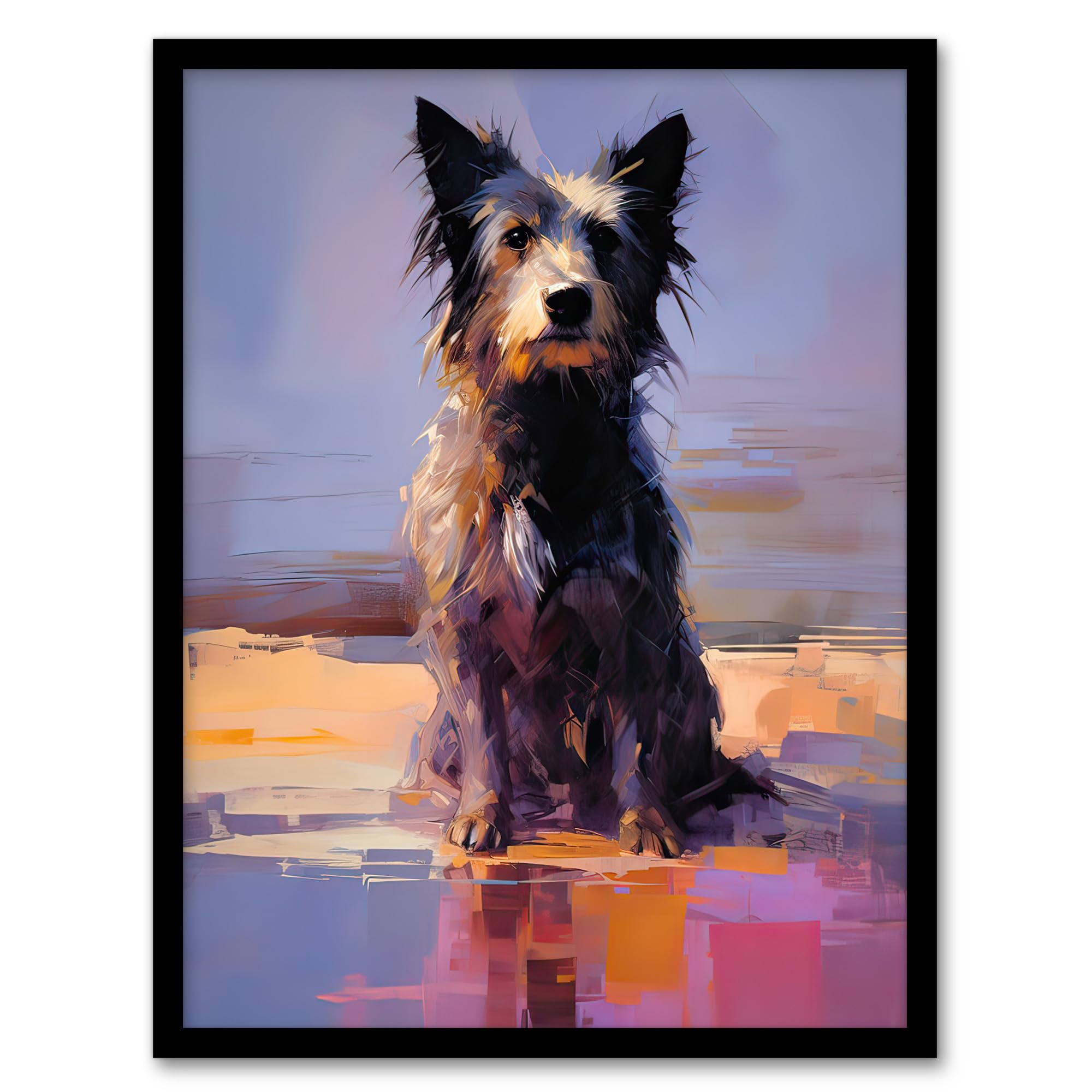 Artery8 Border Collie at the Beach Oil Painting Portrait Artwork Framed Wall Art Print 18X24 Inch