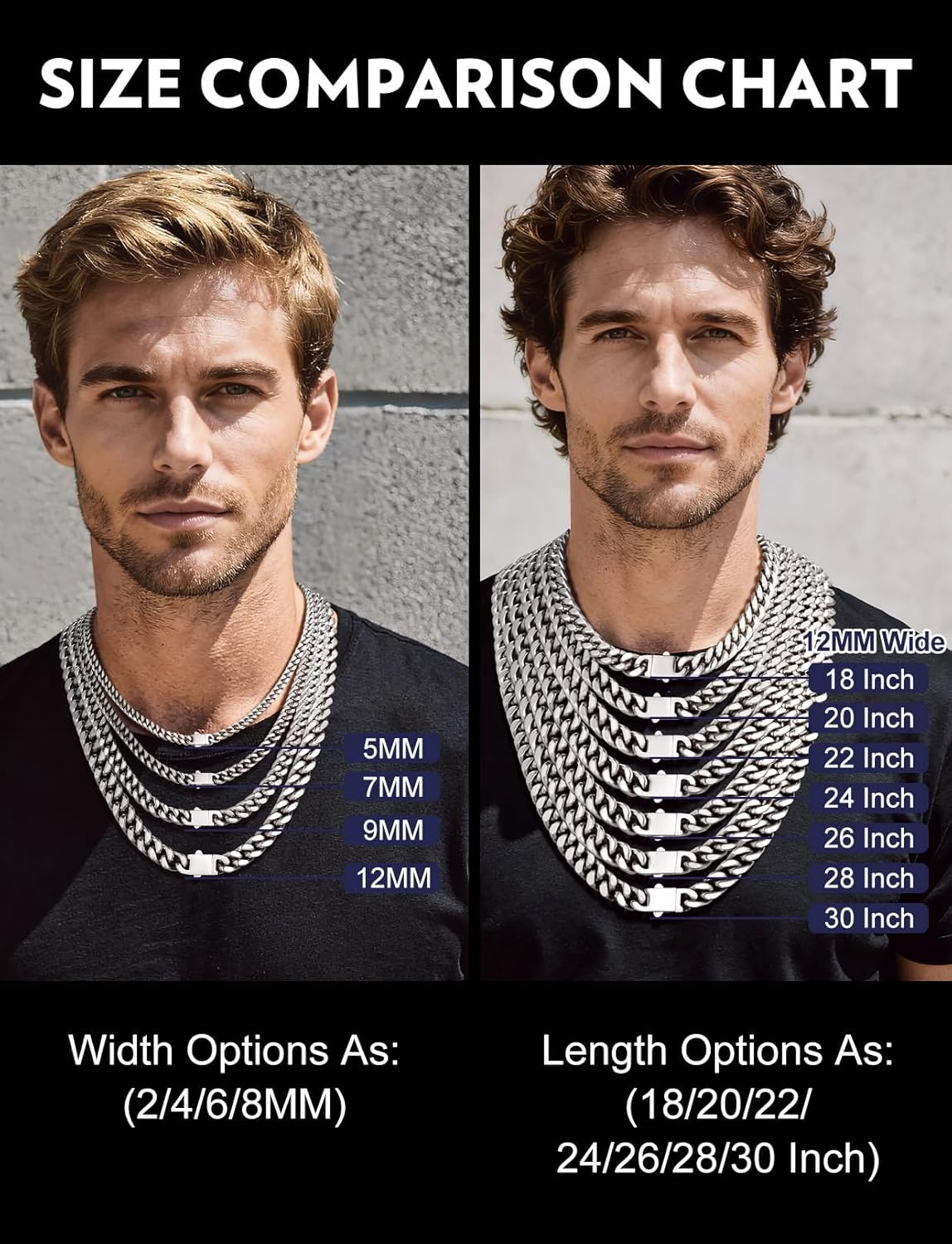 Bandmax Mens Stainless Steel Chain Necklaces 5/7/9/12MM Chunky Miami Cuban Link Chain Necklace Silver/Gold Plated/Black Chains for Men 18"-30" - Image 7