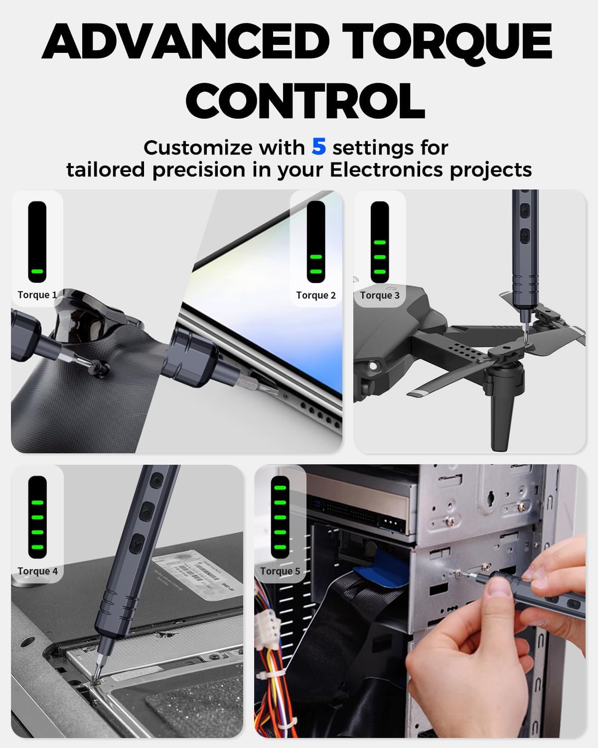 Mini Electric Screwdriver Set 140-IN-1: UnaMela Small Electric Screwdriver Cordless - 120 Precision Bits, 5 Torque Settings, LED Light, Magnetic Power Screwdriver Repair Tool Kit for PC RC Electronics - Image 3
