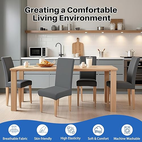 Miniatura 2 de Dioxide Juego de 6 fundas para sillas de comedor de alta elasticidad, fundas suaves para sillas de comedor, extraíbles y lavables, para el hogar,