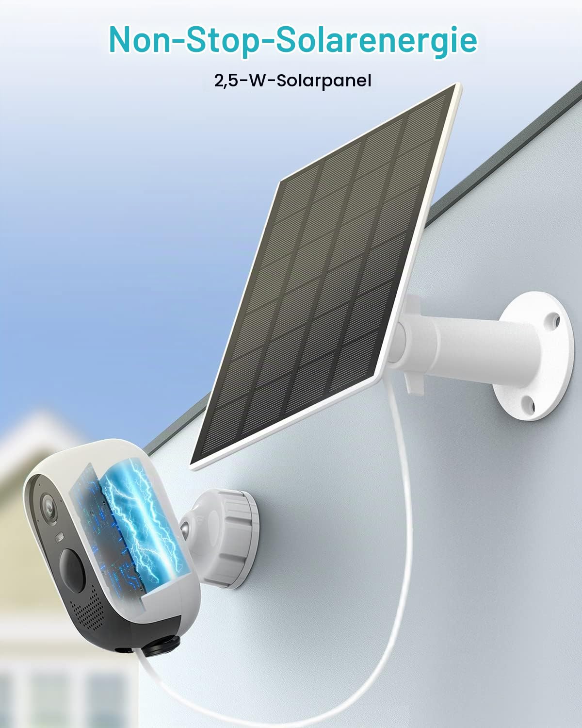 WUUK Zertifiziertes Solarpanel, kompatibel mit 2K Überwachungskamera Aussen