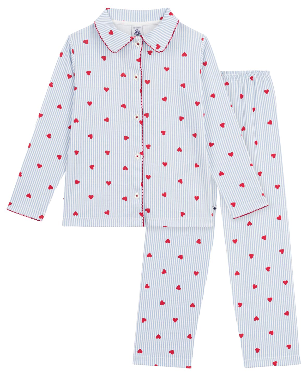 Petit Bateau Pigiama Abbottonato Bambino in Cotone a Cuori, 12A, Bianco/Multico