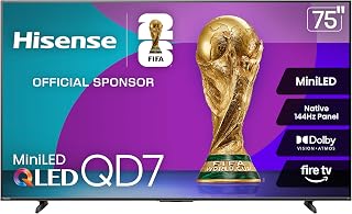 Hisense 75QD7QF 75-Inch QD7 Mini-LED QLED 4K Fire TV: 144Hz Native, Dolby Vision/Atmos, Game Mode Pro, Alexa