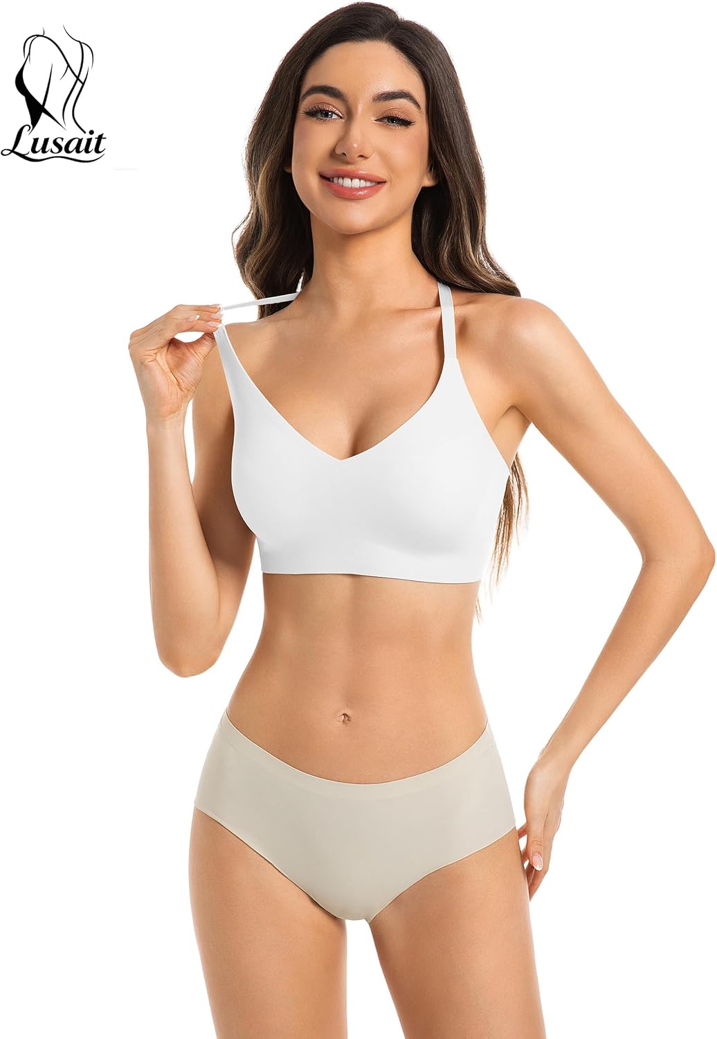 Lusait Lace Bralettes for Women Full Coverage Sexy No Underwire Deep V Racerback Bra Comfort Padded Bras - Image 4