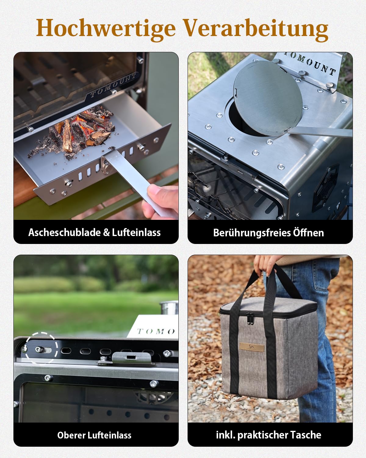 TOMOUNT Zeltofen KunPan Tischherd tragbar Mini-Tisch Ofen Kleiner Tischkocher Holzofen für Camping, Wandern, Grillen, Kochen im Freien