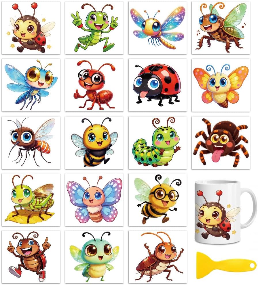 Peacoblue Funny Insects Rub On Transfers for Craft, Transfer Sticker