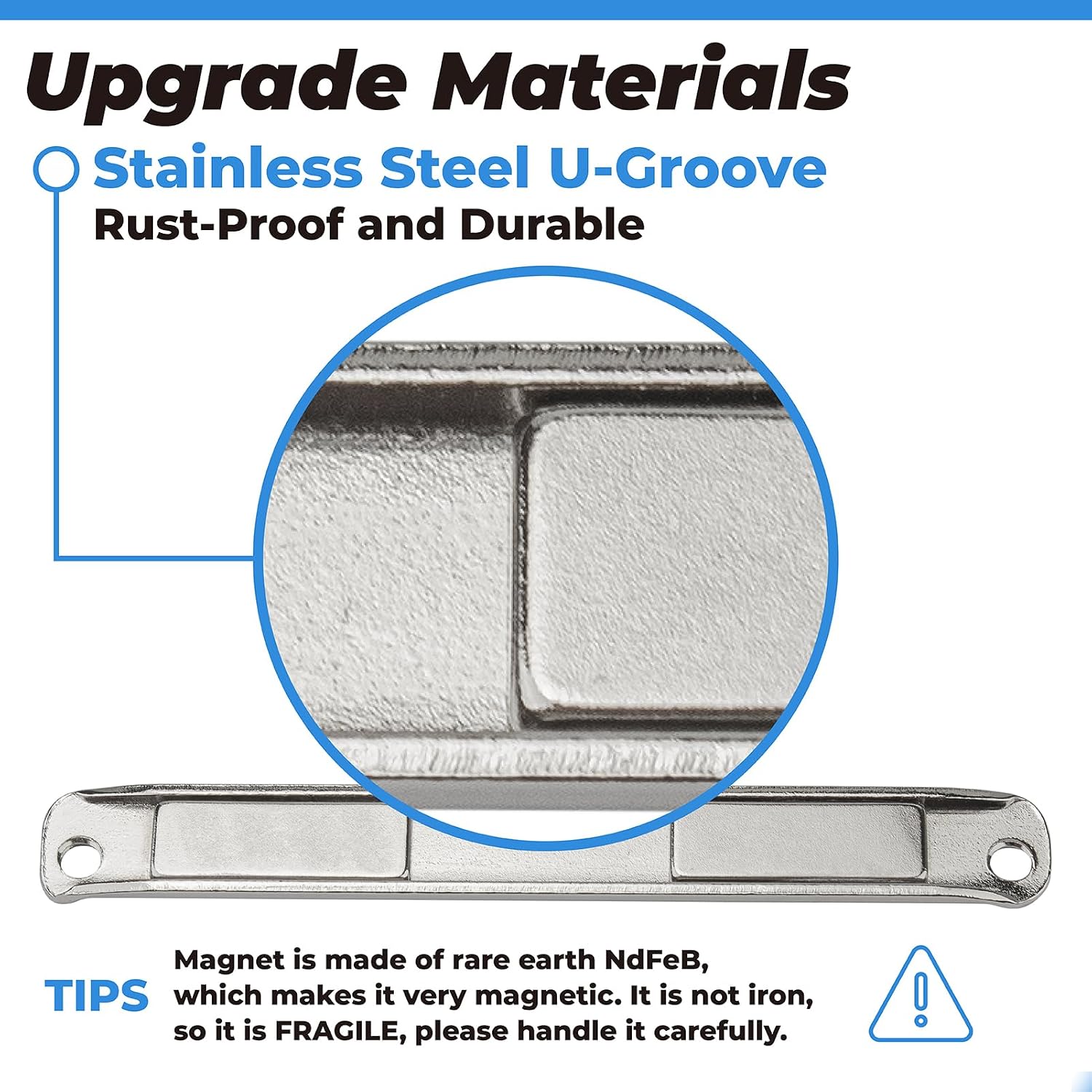 Stainless Steel U-Channel Shower Door Magnet with Screws - Swing Door Handles and Strike Jamb