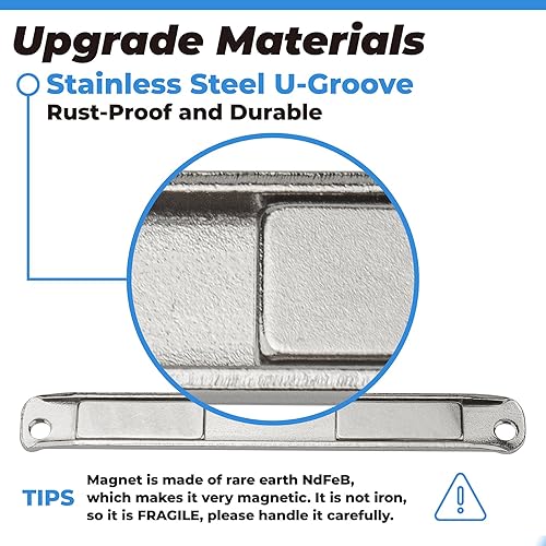 Miniatura 3 de Imán de acero inoxidable para puerta de ducha con canales en U con tornillos, manijas de puerta batiente y jamba de ataque