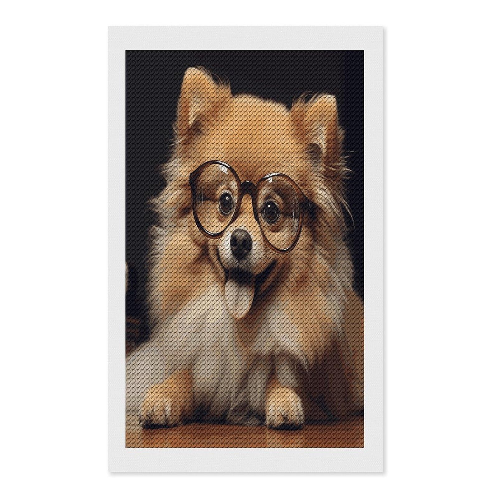 FekiLoot Pomeranian Dog Wearing Glasses Diamond Art Kits for Adults Diamond Painting Kits for Beginners DIY Diamond Art Kits Round Full Drill Diamond Dot Gem Painting for Home Wall Decor Gift 12"x20"
