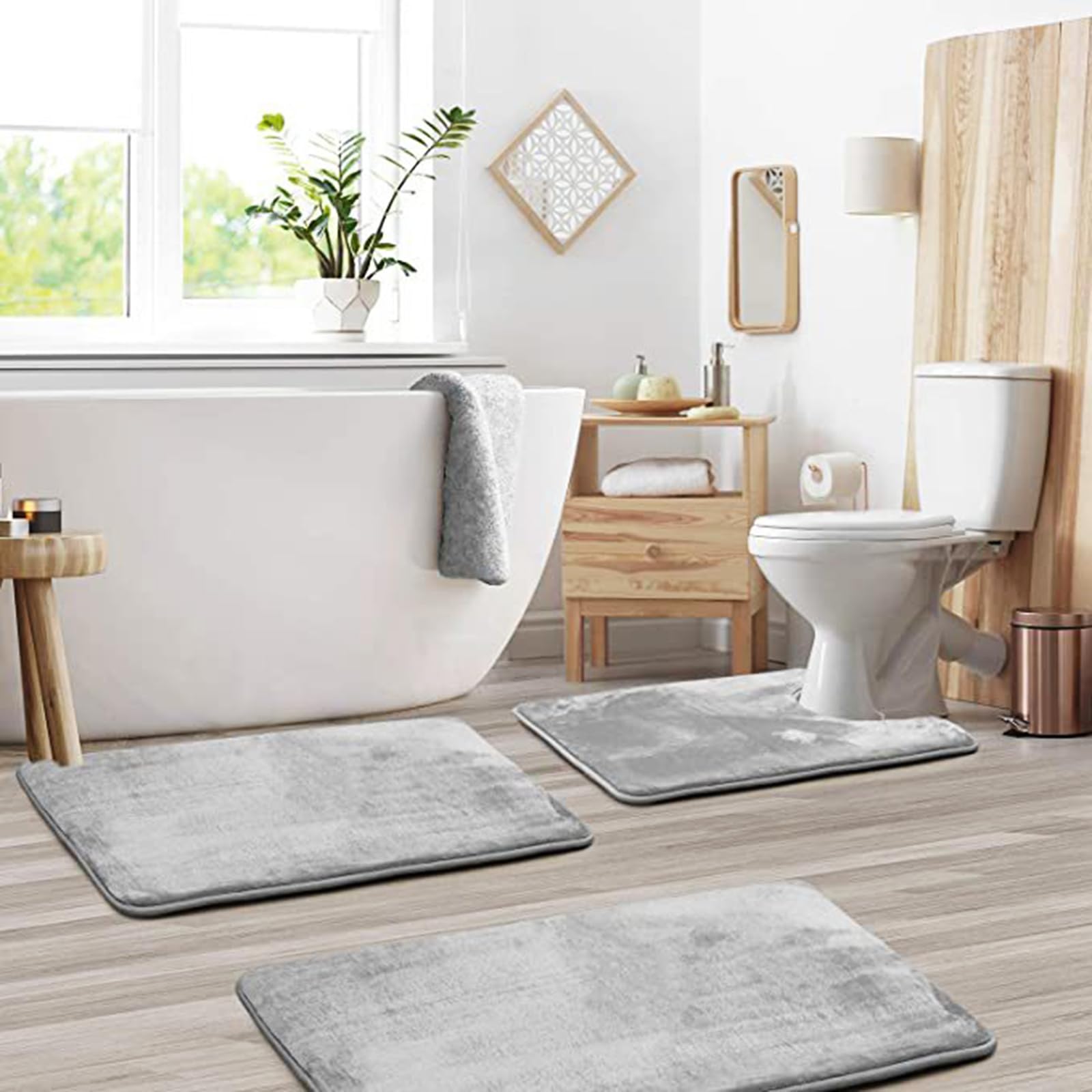 Set di 3 tappeti da bagno di lusso, in memory foam, antiscivolo, super assorbenti, a forma di U, lavabili in lavatrice, eleganti decorazioni per la casa